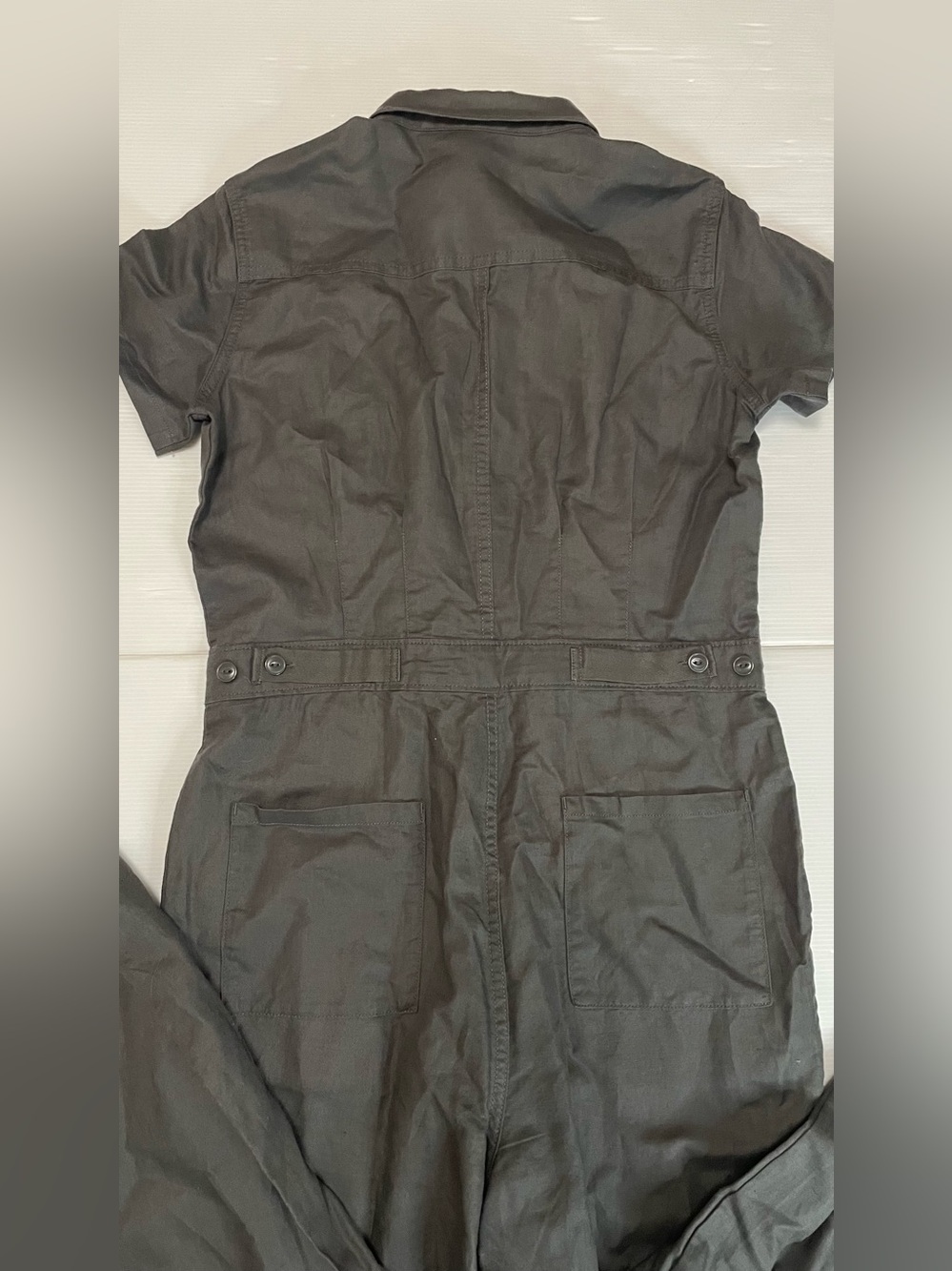 QUINCE Cotton Linen Twill Short Sleeve Coverall Jumpsuit S Charcoal Grey - Picture 7 of 15